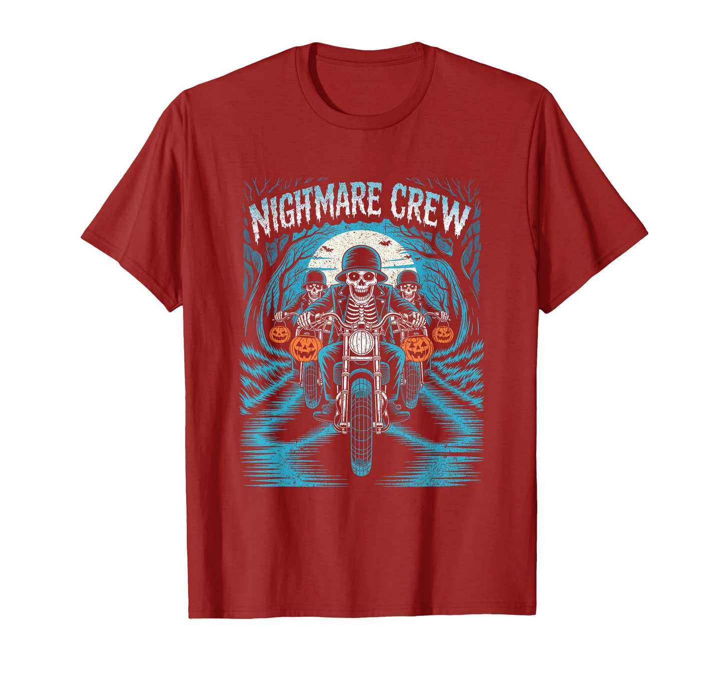 Nightmare Crew Skeleton Bikers Halloween Pumpkins T-Shirt