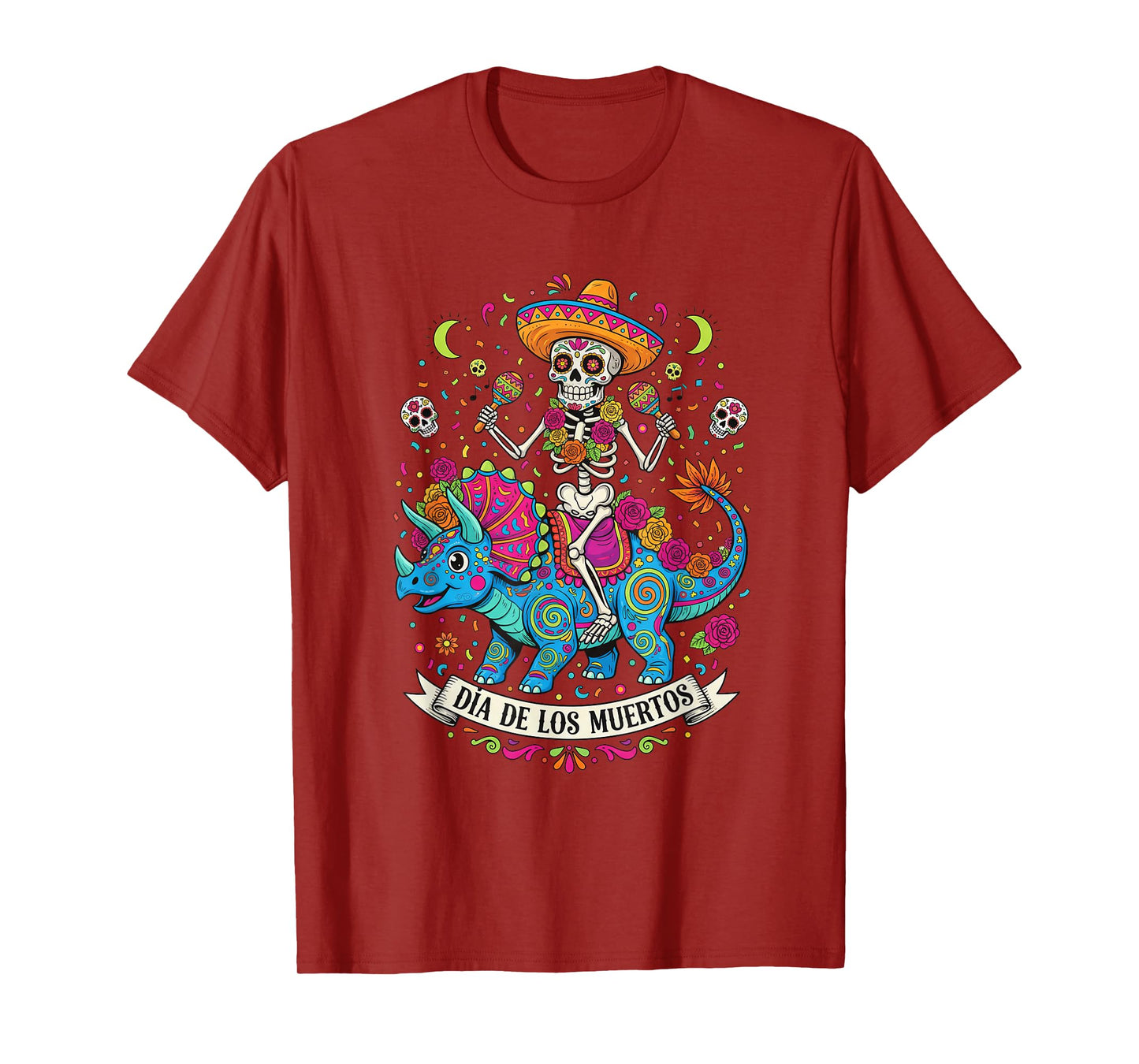 Skeleton Dinosaur Dia De Los Muertos Sugar Skull Mexican T-Shirt