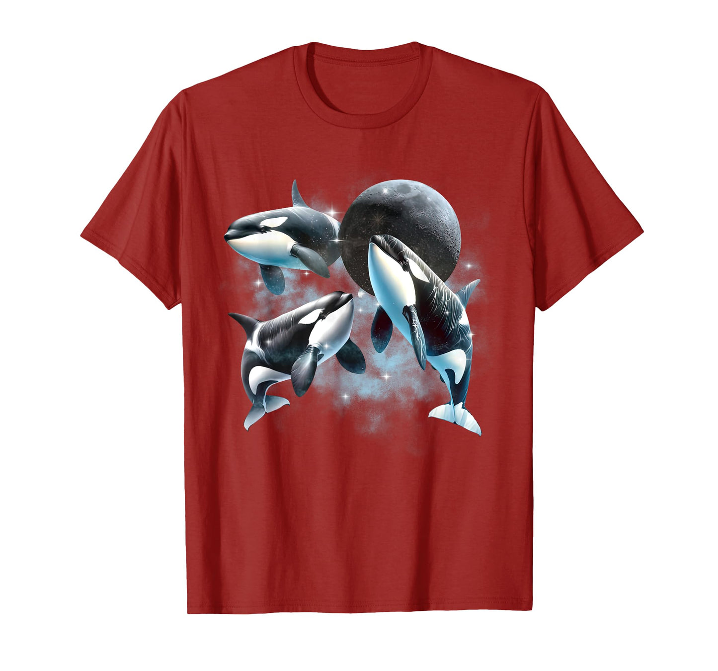 Three Orcas Howling The Moon Vintage 90s Sea Animal Moon T-Shirt