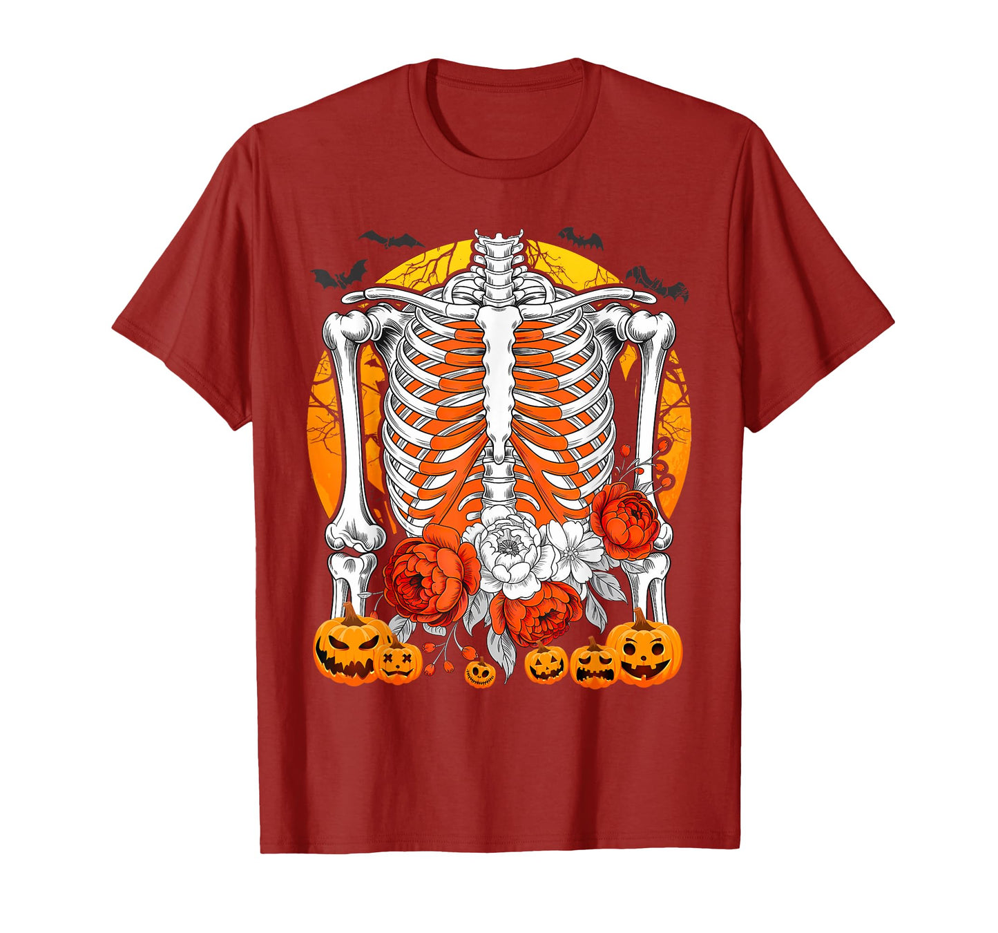 Skeleton Flowers Rib Cage X-Ray Funny Halloween T-Shirt