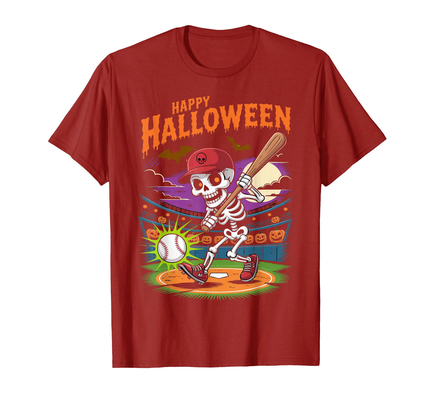 Scary Halloween Baseball Skeleton Spooky Sports Player T-Shirt