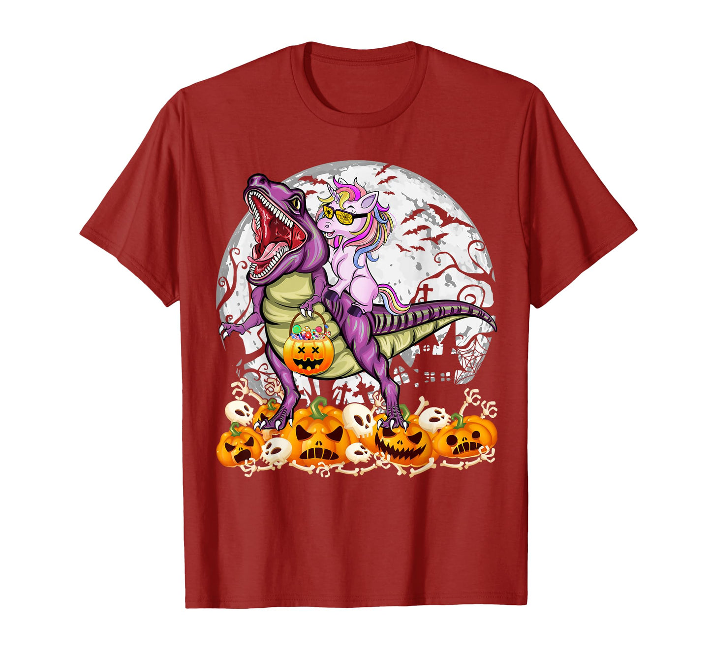 Unicorn Riding Dinosaur T rex Spooky Halloween Costume Girls T-Shirt