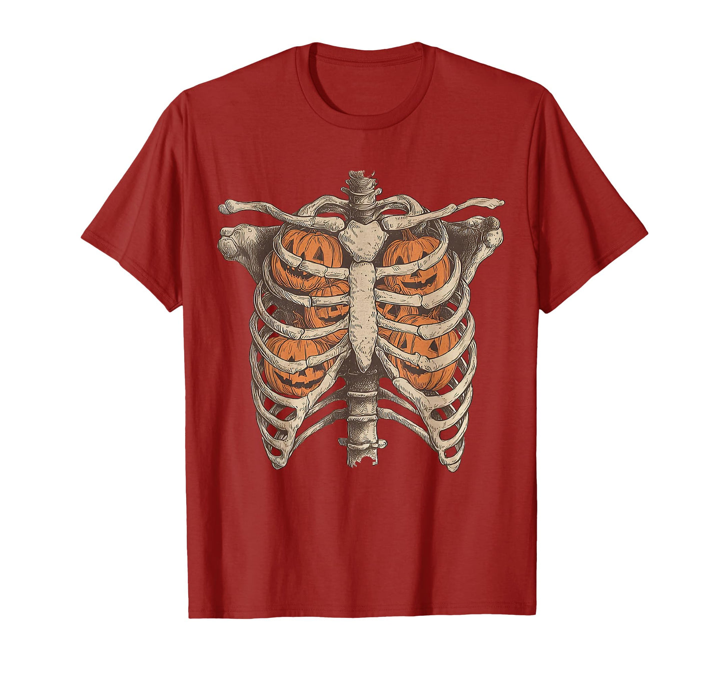 Retro Halloween Skeleton Spooky Season Ribcage Pumpkins T-Shirt