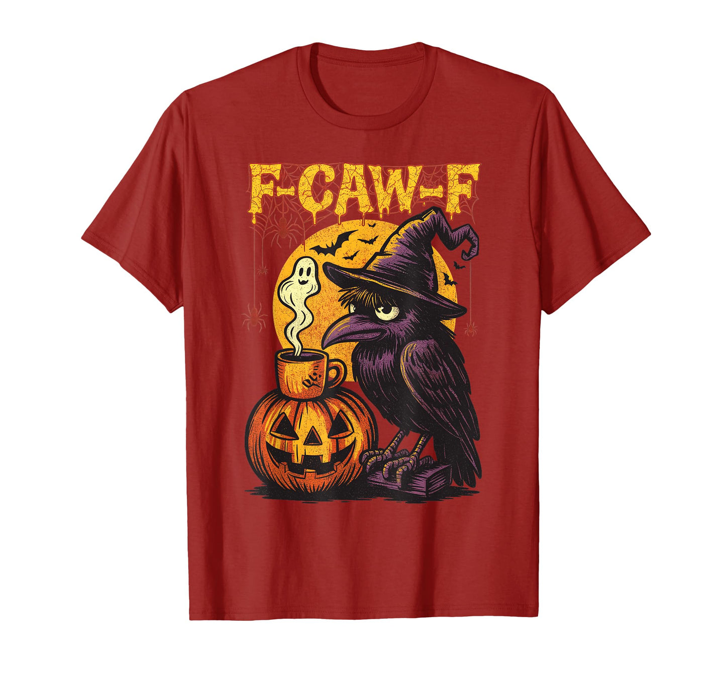 F-Caw-F Funny Raven Black Crow Spooky Season Halloween Retro T-Shirt