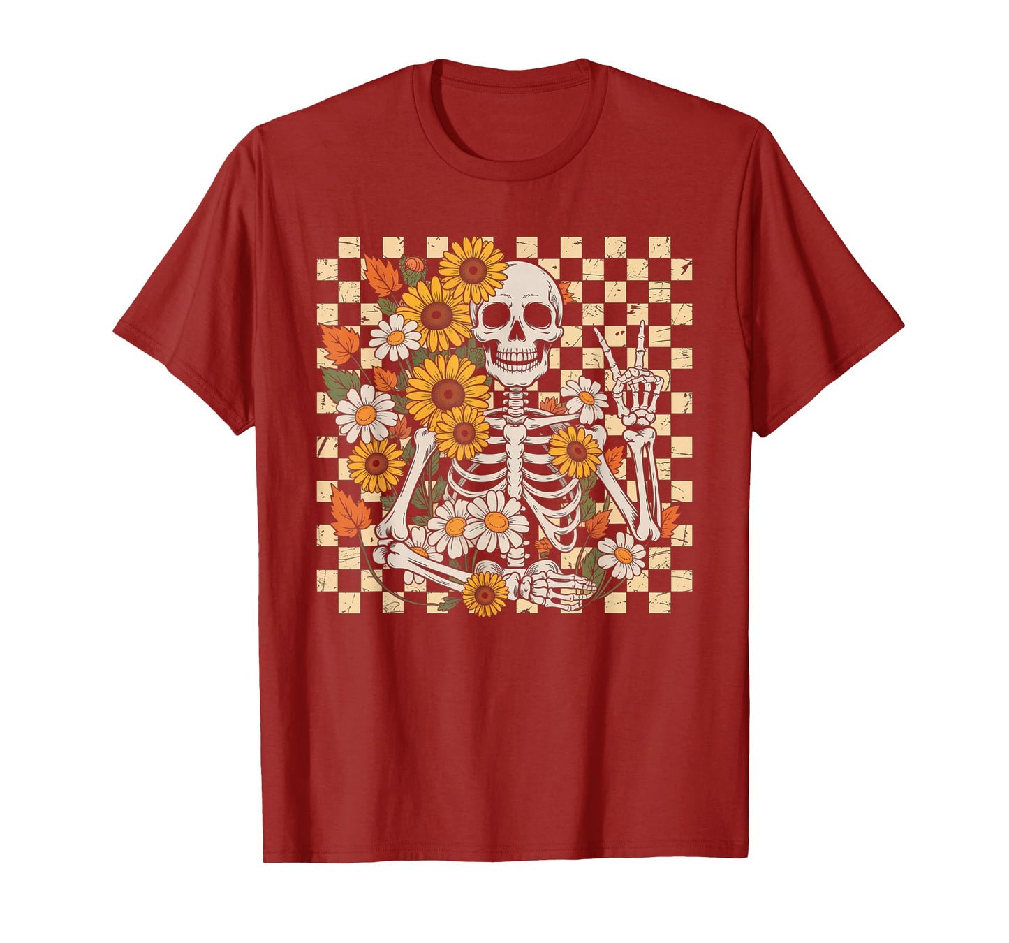 Retro Fall Skeleton Halloween Skeleton Flower Spooky Season T-Shirt