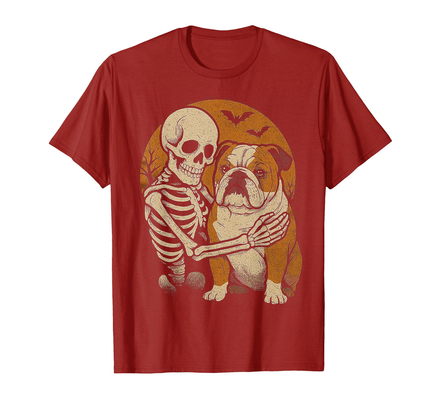 Skeleton Hugging Bulldog Halloween Lover Mom Dad T-Shirt
