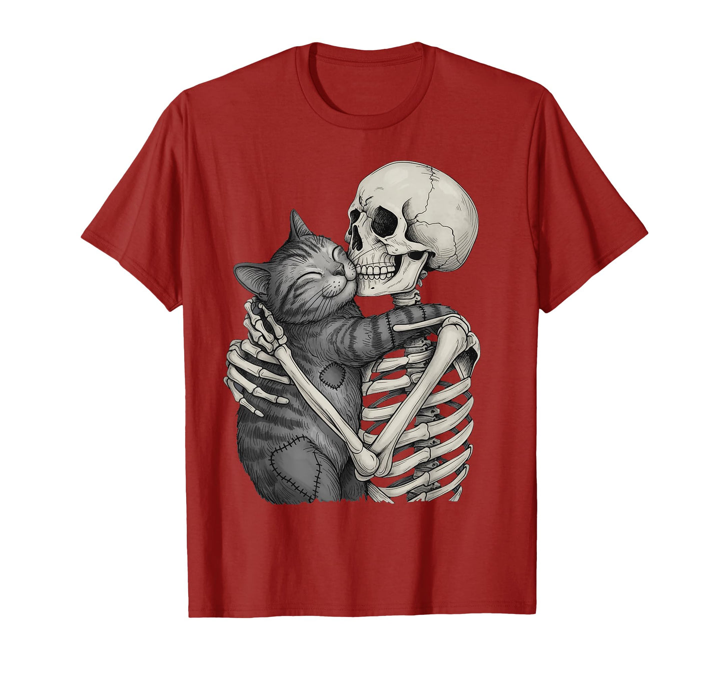 Skeleton Hugging Cat Cute Halloween Graphic for Women T-Shirt