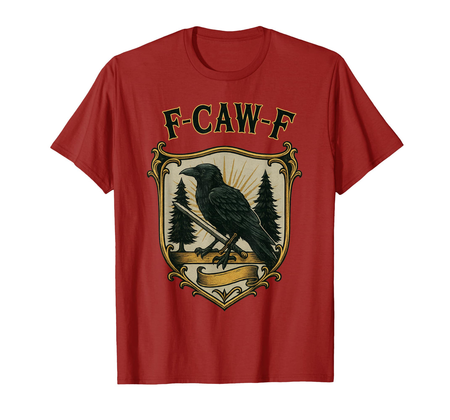 F-Caw-F Black Crow Vintage Crest Gothic Raven Adult Humor T-Shirt