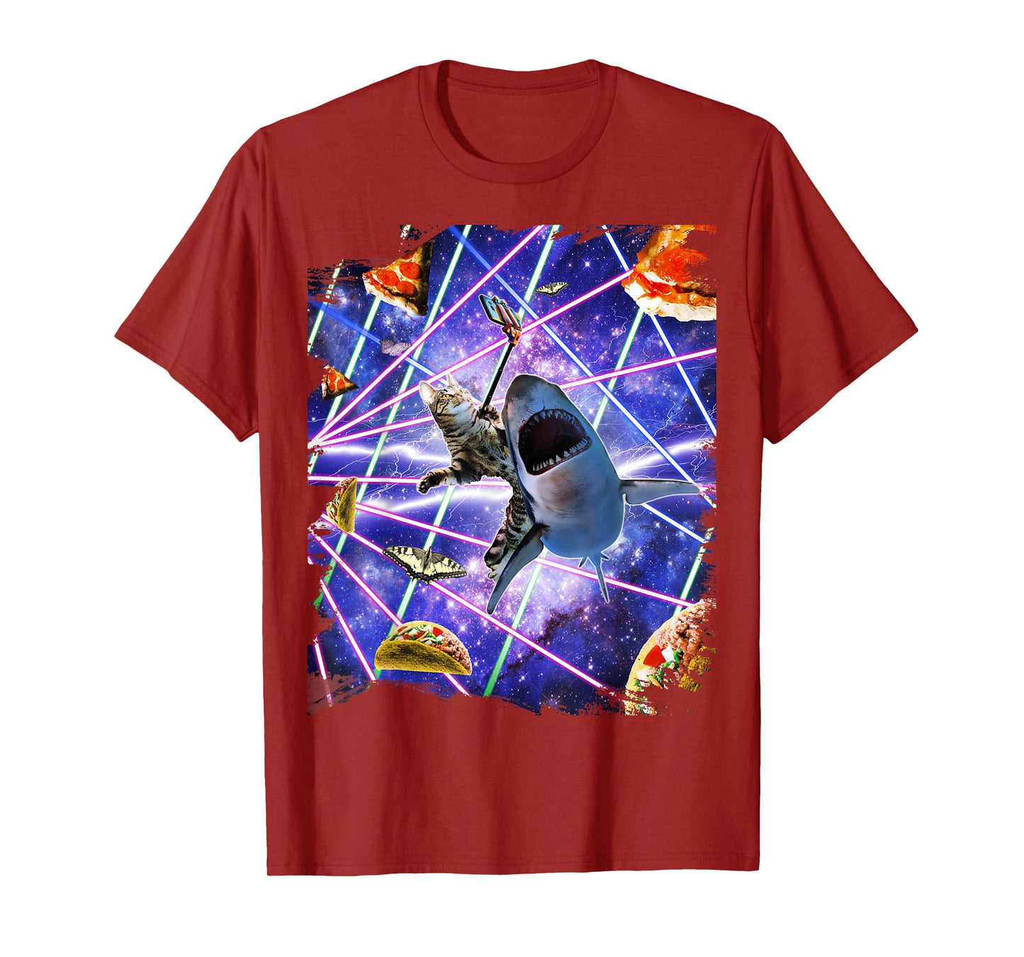 Selfie Cat Riding Shark, Space Rave, Pizza Taco Butterfly T-Shirt