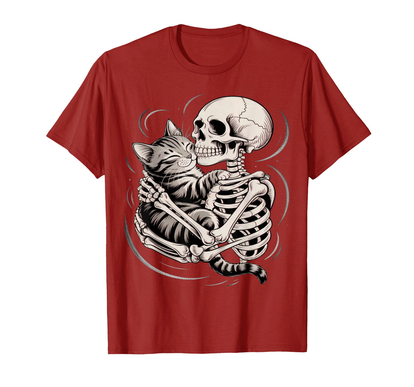 Skeleton Hugging Cat Halloween Cat Lover Cat Mom Dad T-Shirt