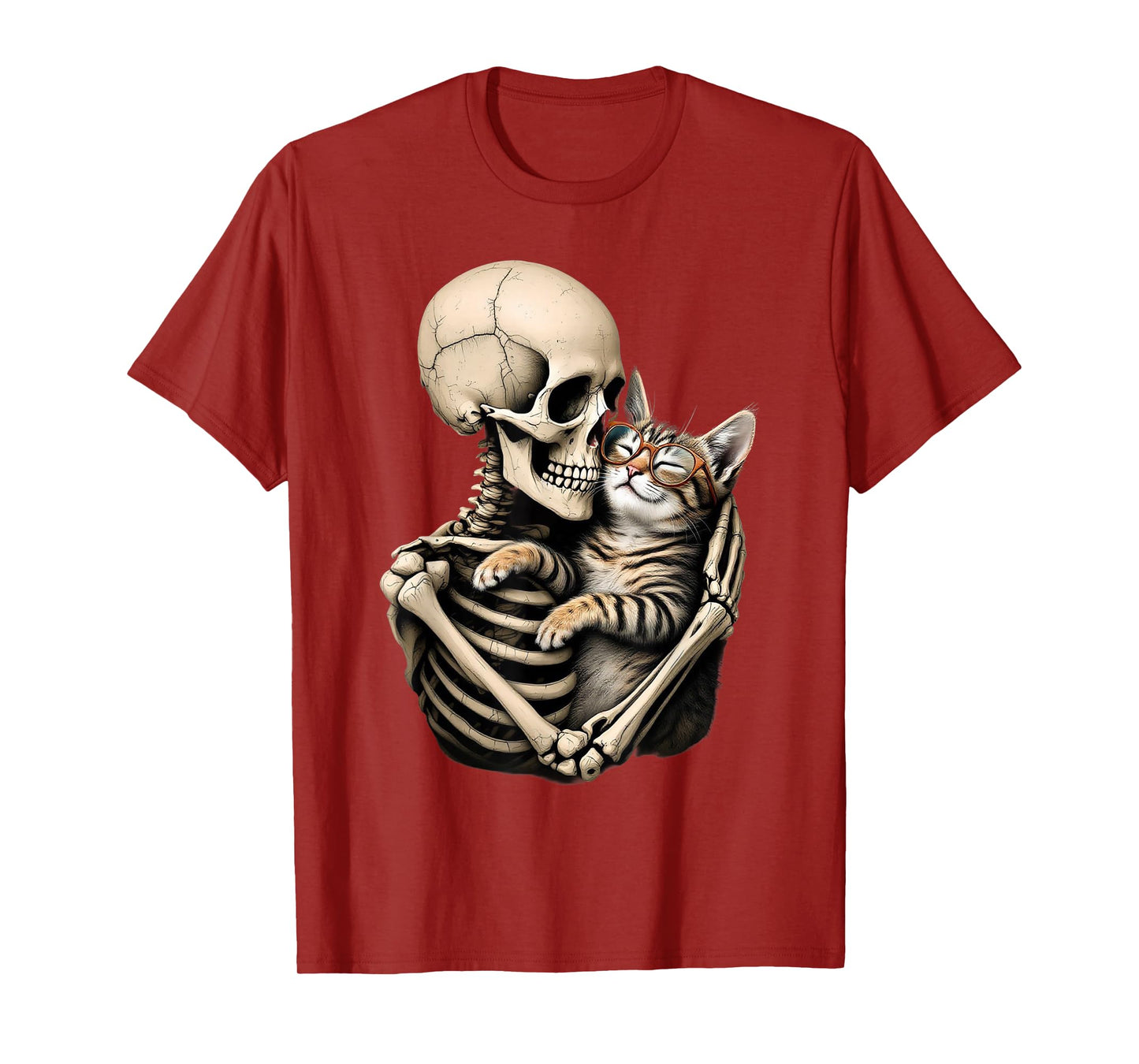 Skeleton Hugging Cat Halloween Cat Lover Cat Mom Dad Costume T-Shirt