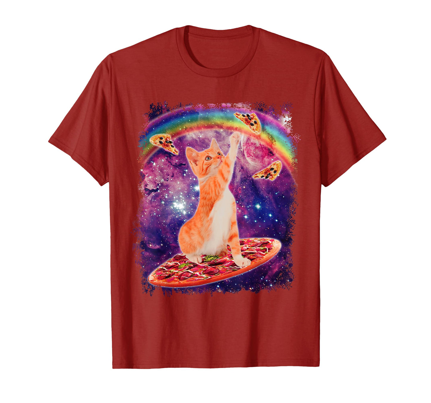 Space Cat Riding Pizza Rainbow Cat Galaxy Cute Kitty Lovers T-Shirt