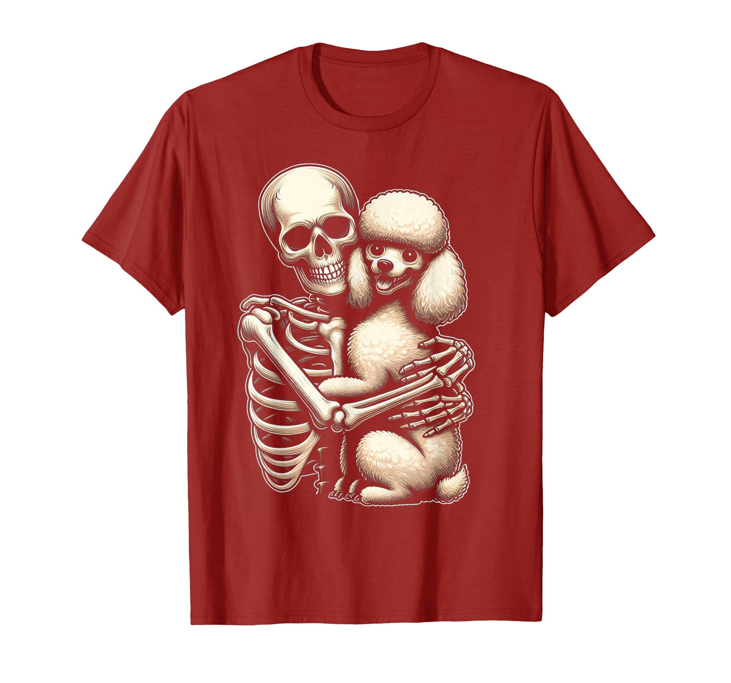 Skeleton Hugging Poodle Halloween Lover Mom Dad T-Shirt