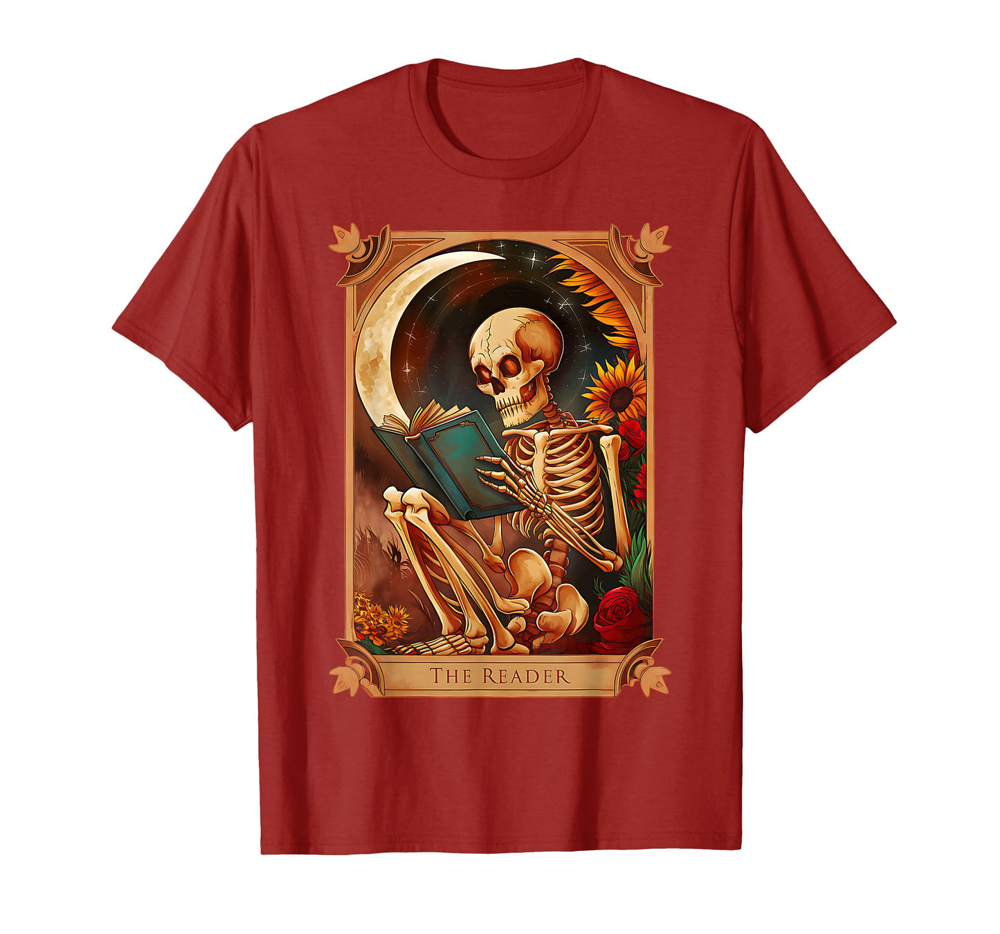 The Reader Tarot Card Skeleton Reading Bookworm Halloween T-Shirt
