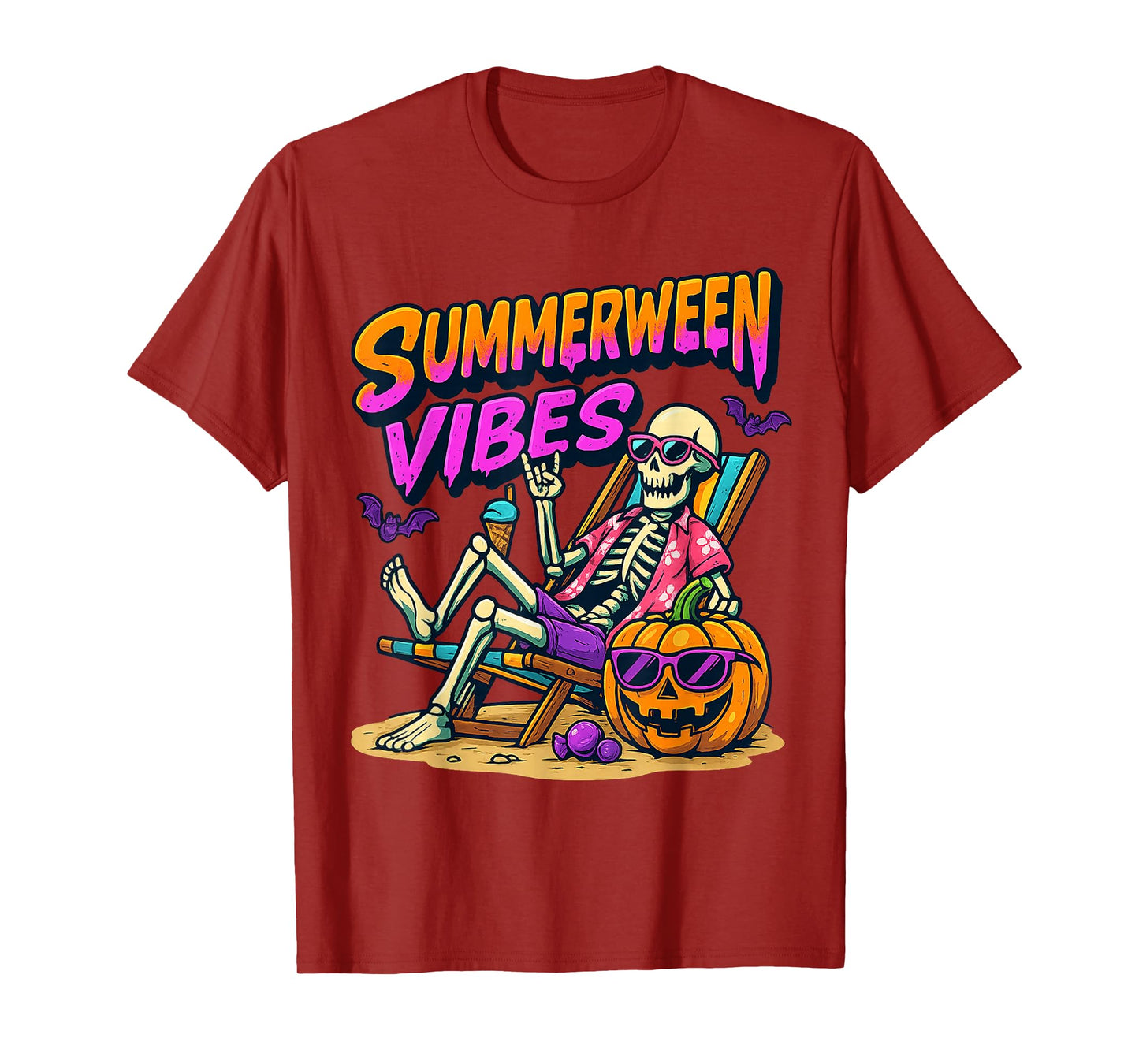 Summerween Vibes Skeleton Pumpkin Spooky Vacation T-Shirt