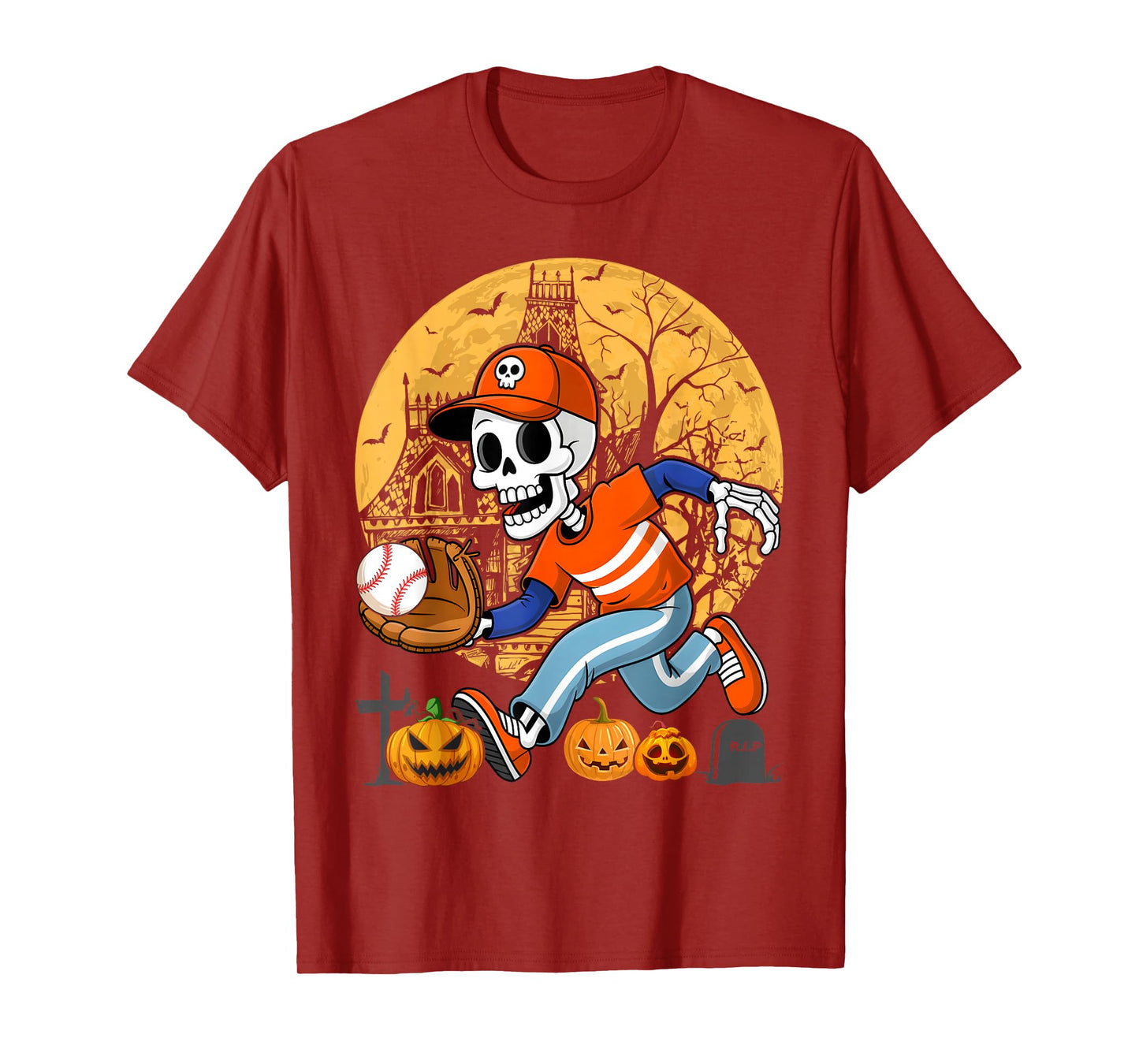 Baseball Halloween Boys Men Skeleton T-Shirt