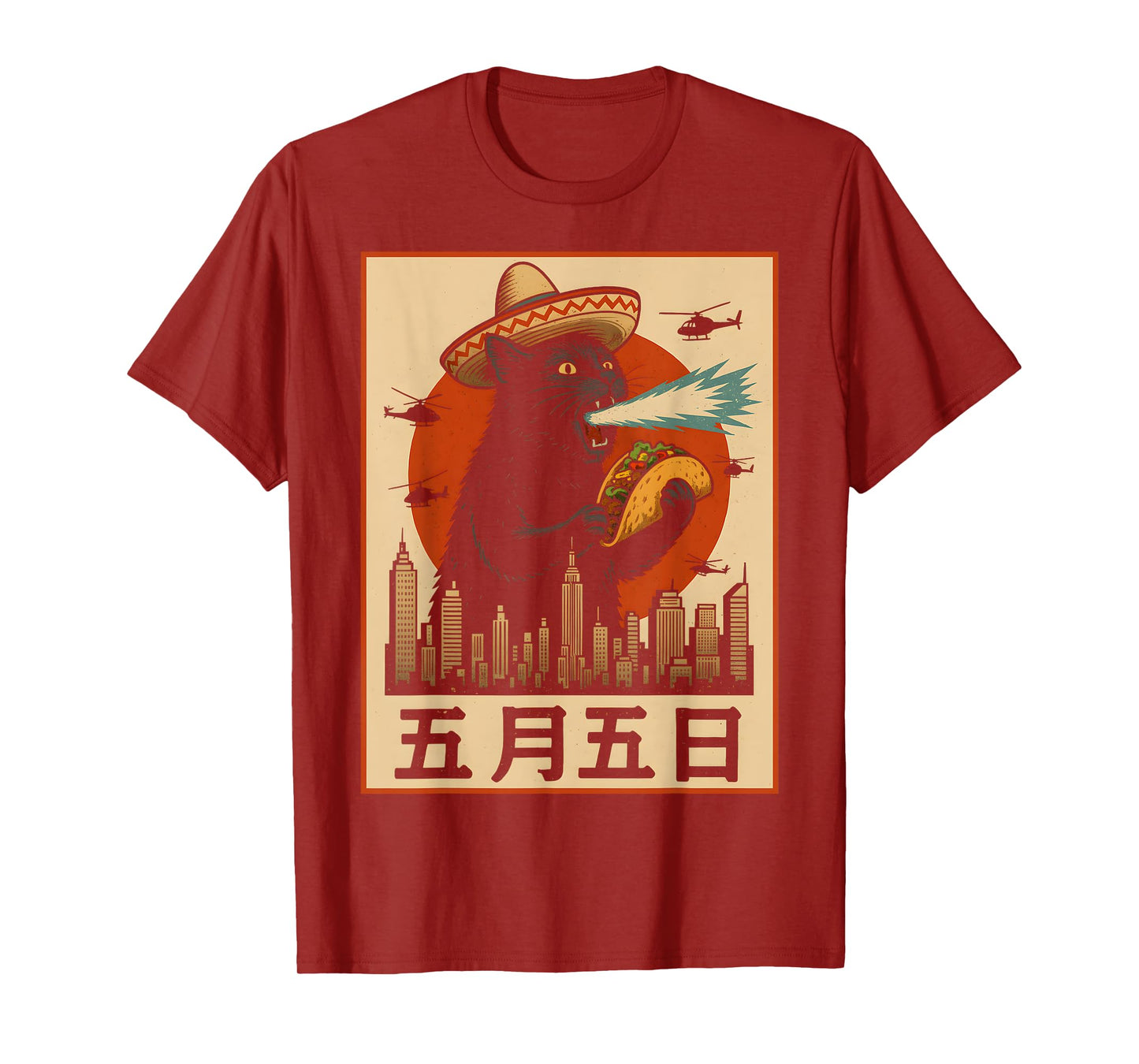 Sombrero Kaiju Cat Taco Funny Cinco de Mayo Retro Pop Art T-Shirt