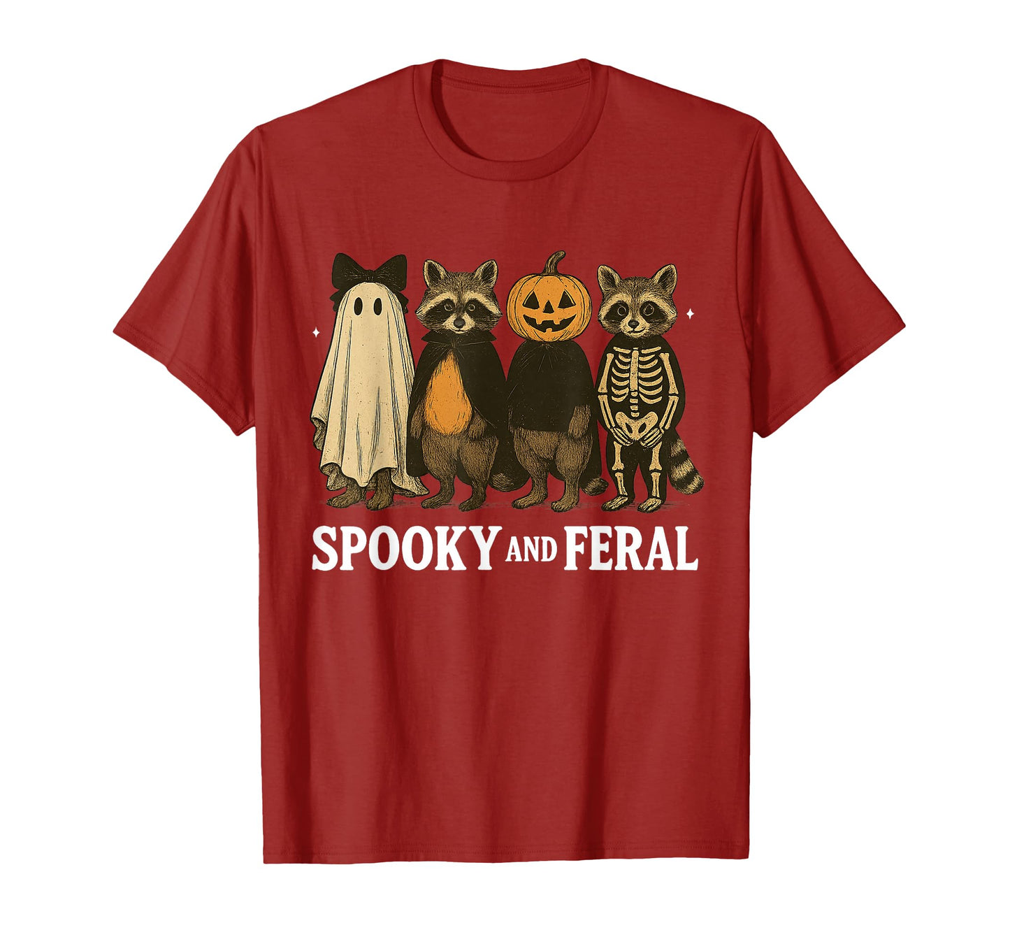 Spooky and Feral Raccoon Halloween Season Ghost Skeleton T-Shirt