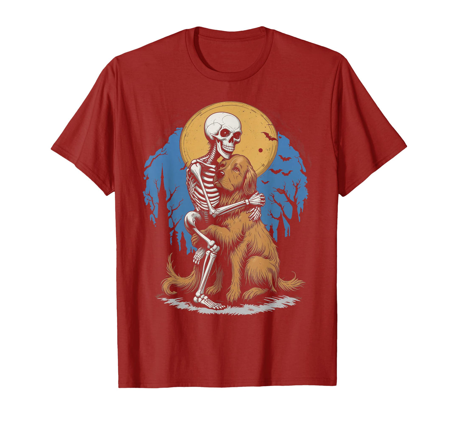 Skeleton Hugging Golden Retriever Halloween Lover Mom Dad T-Shirt