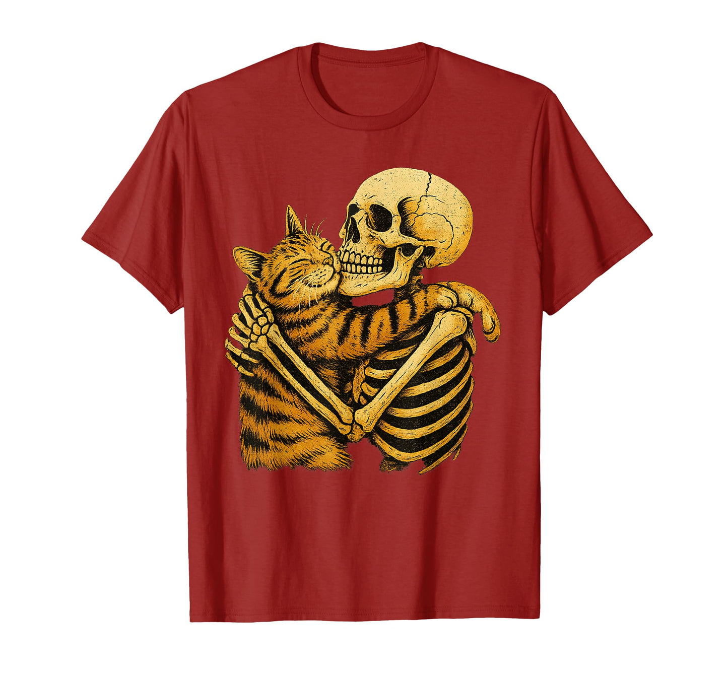 Skeleton Hugging Cat Halloween Cat Lover Cat Mom Dad T-Shirt