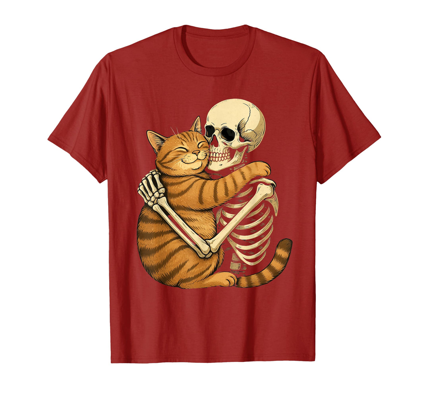 Skeleton Hugging Cat Halloween Scary Costume Men Women Kids T-Shirt