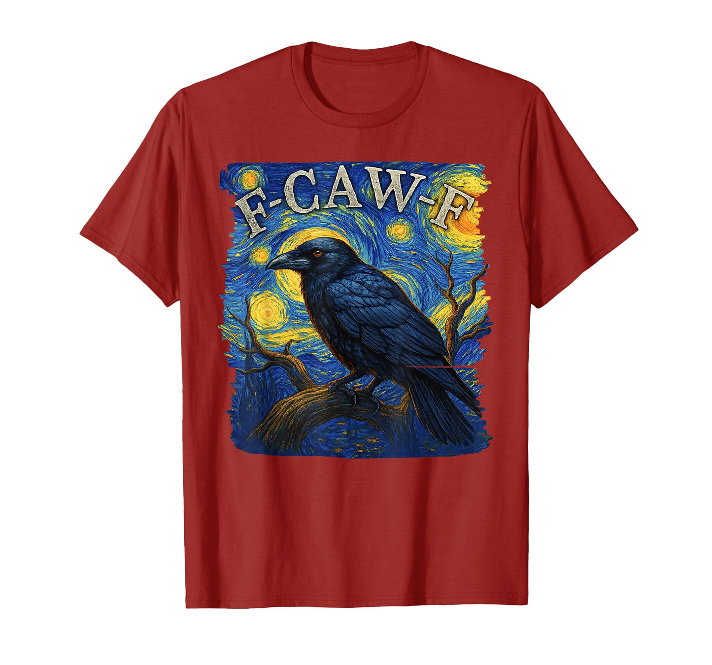 Funny F-CAW-F Crow Van Gogh Starry Night Gothic Humor T-Shirt