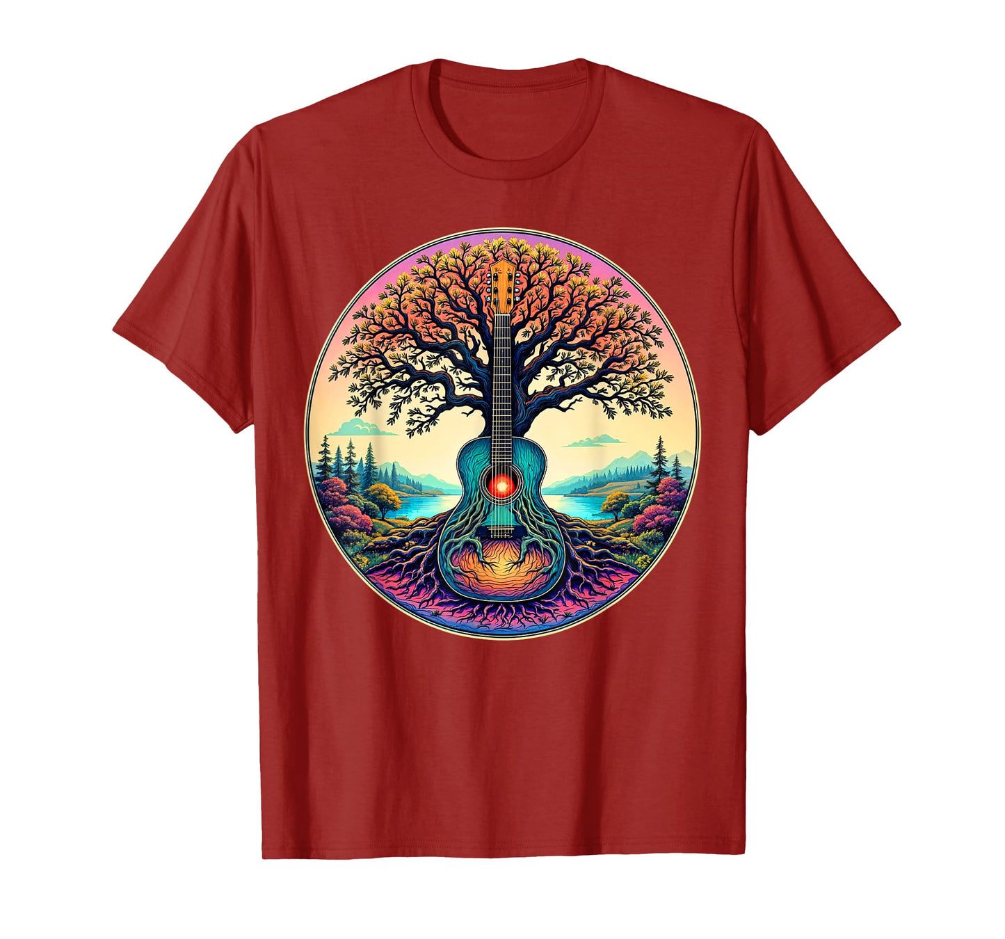 Acoustic Guitar Tree of Life Lake & Forest Nature Guitarist T-Shirt