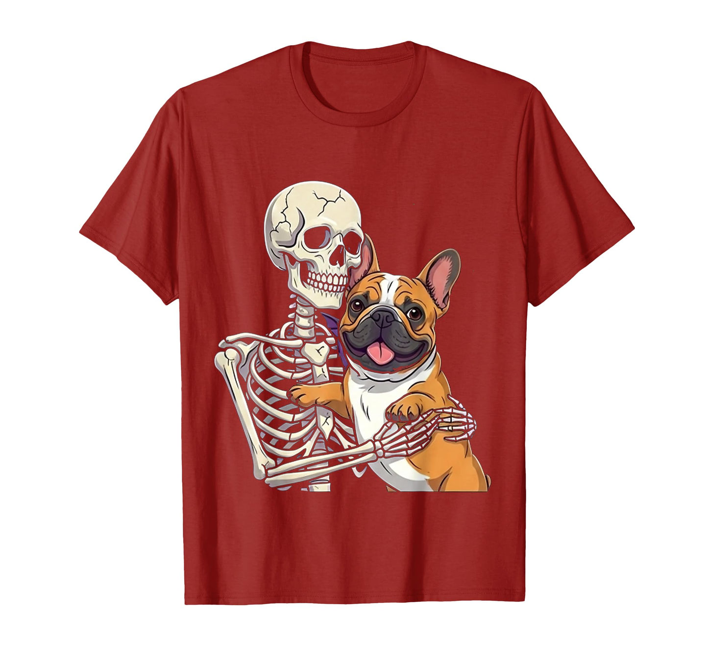 Skeleton Hugging French Bulldog Halloween Lover Mom Dad T-Shirt
