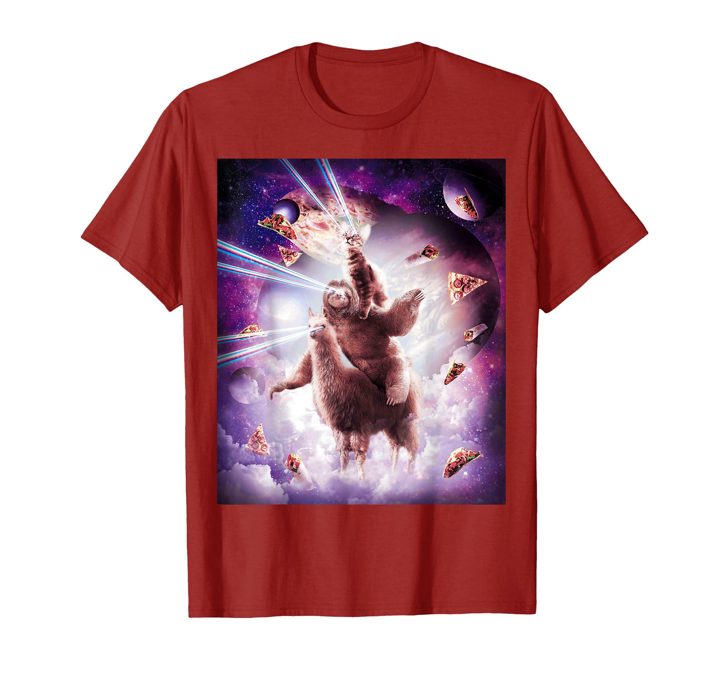 Laser Eyes Space Cat Riding Sloth, Llama - Rainbow T-Shirt