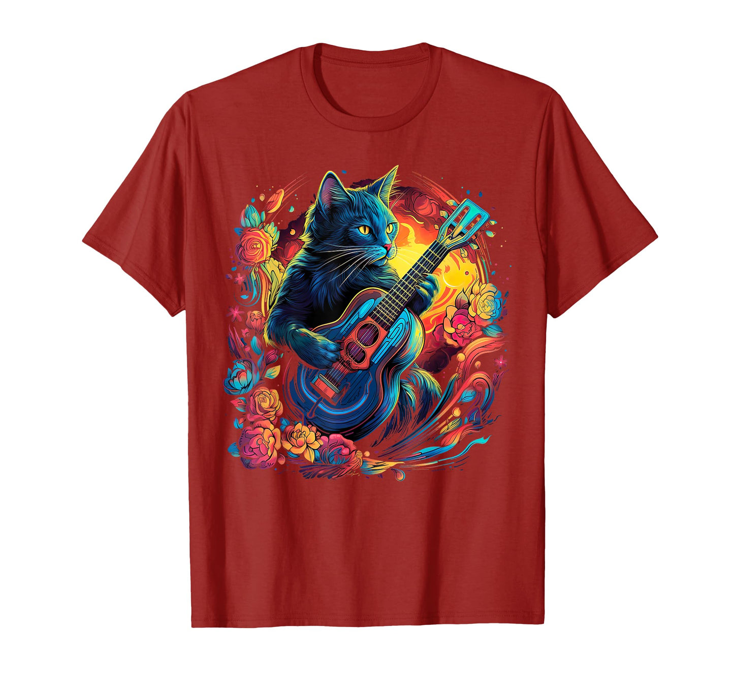 Rock Cat Playing Guitar Cat Funny Guitar Cat Kitty T-Shirt