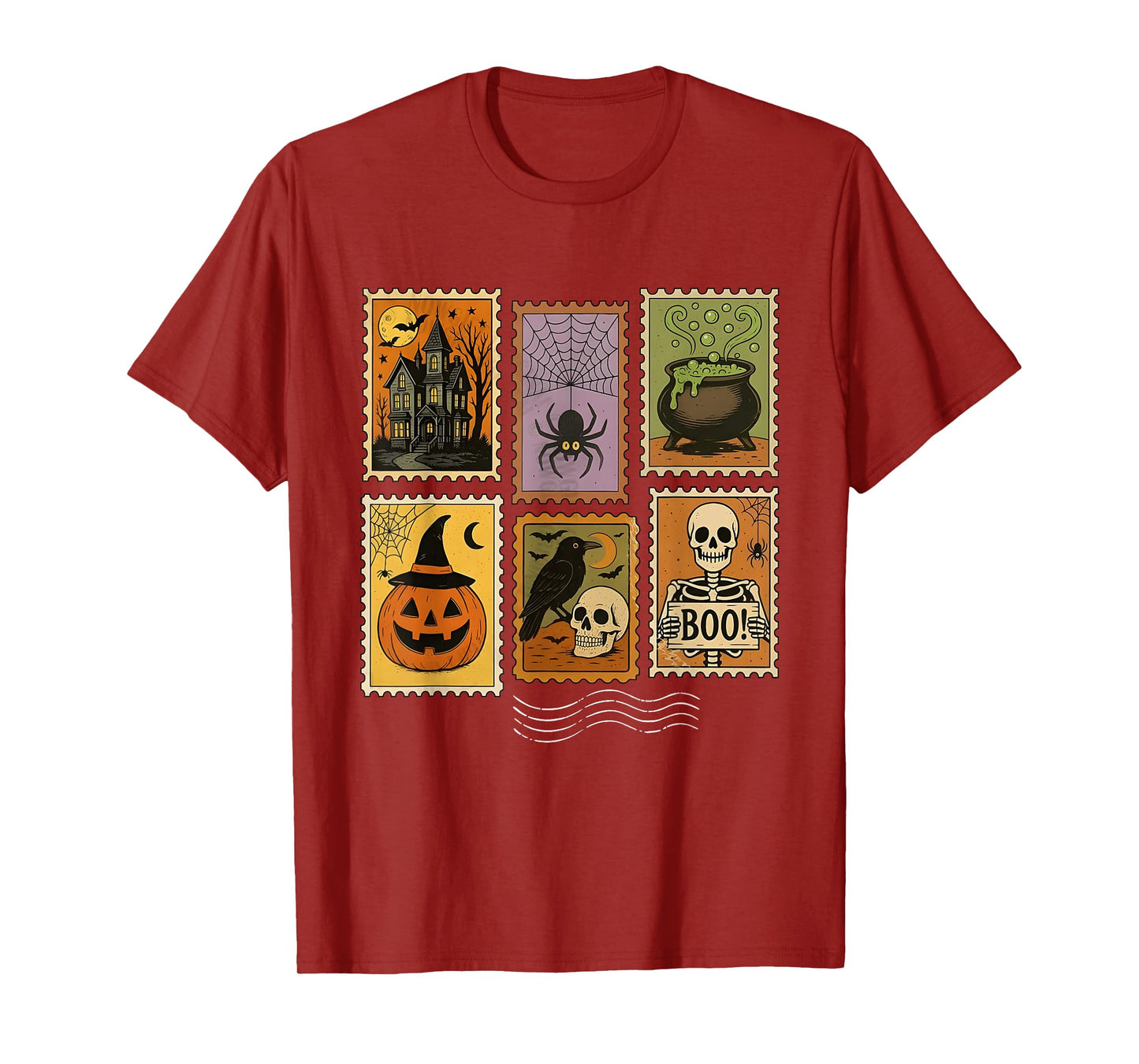 Vintage Halloween Postage Stamps Ghost Skeleton Crow T-Shirt