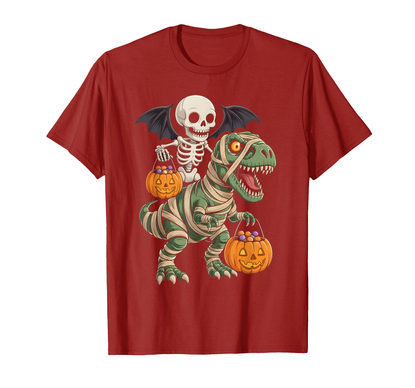 Skeleton Riding Mummy Dinosaur T rex Halloween Pumpkin Gifts T-Shirt