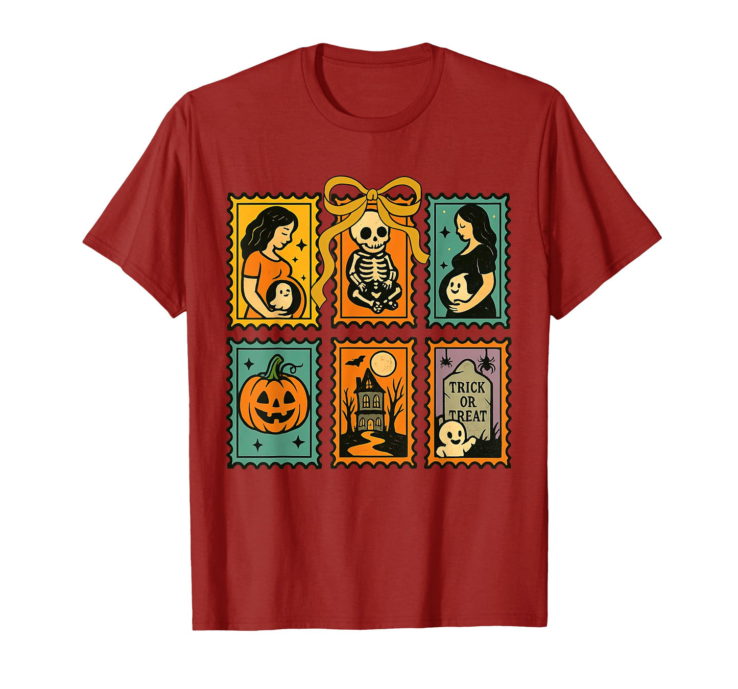 Stamp Skeleton Halloween Maternity Pregnancy Announcement T-Shirt