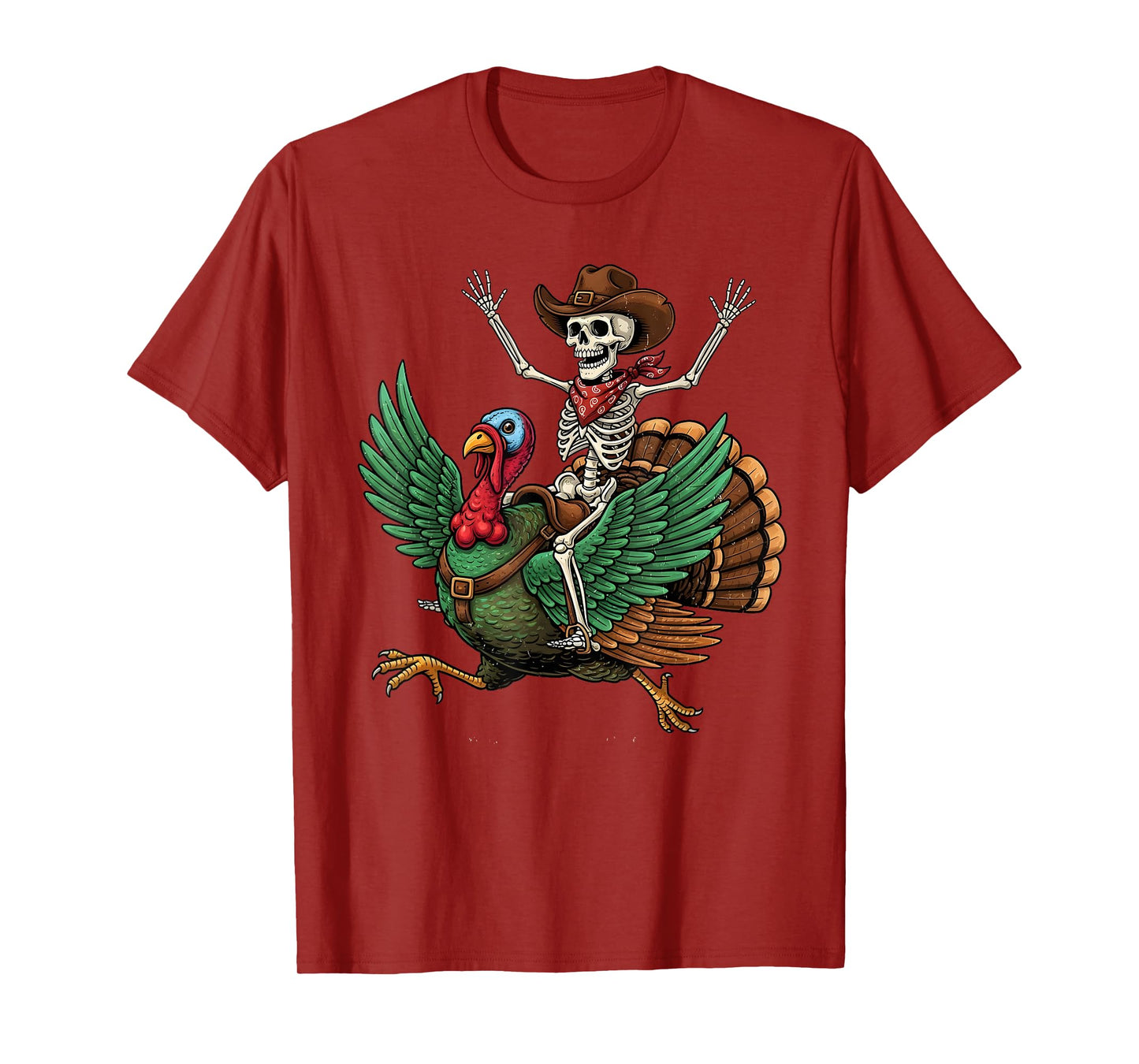 Funny Cowboy Skeleton Riding Turkey Thanksgiving Fall Autumn T-Shirt