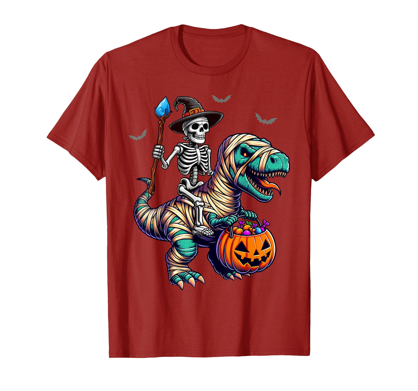 Skeleton Riding Mummy Dinosaur TRex Halloween Shirt Kids Boy T-Shirt