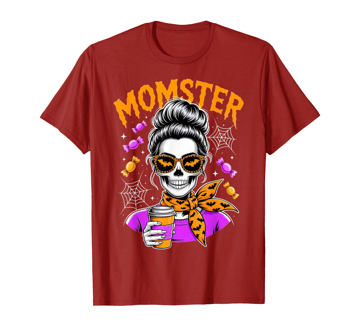 Momster Halloween Costume Skeleton Messy Bun Mother Coffee T-Shirt