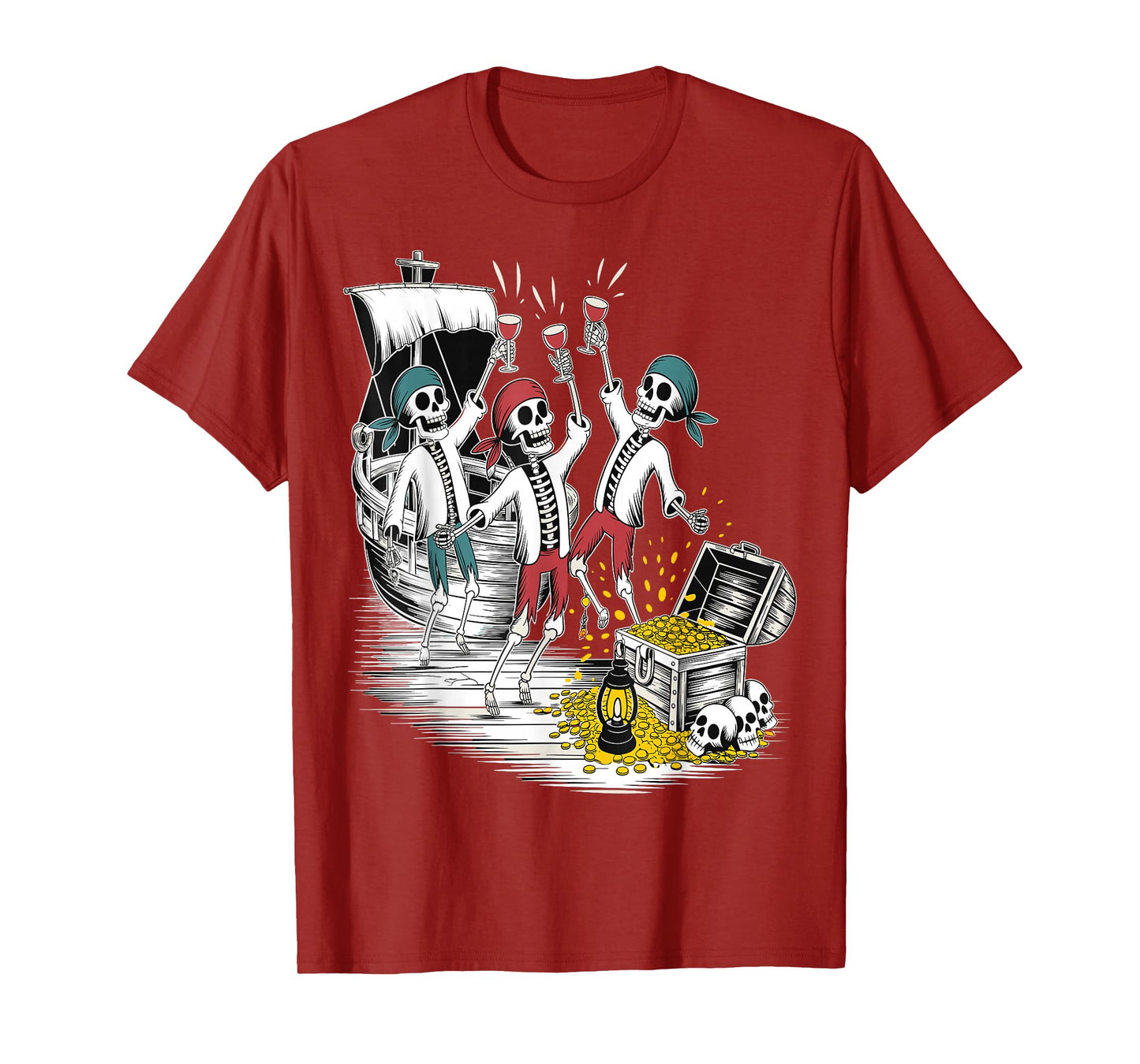 Dancing Skeletons Drinking Wine Funny Halloween Party Tee T-Shirt