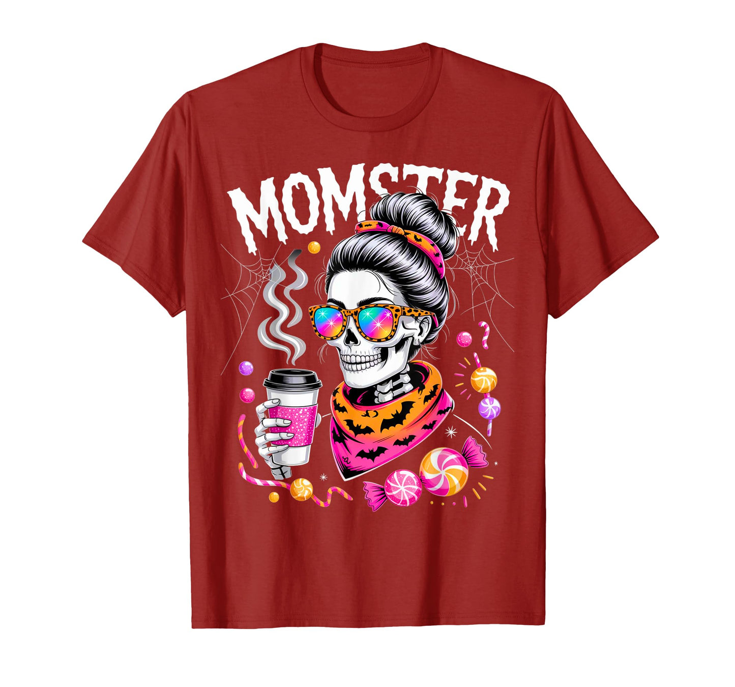 Momster Halloween Costume Skeleton Messy Bun Mother Coffee T-Shirt