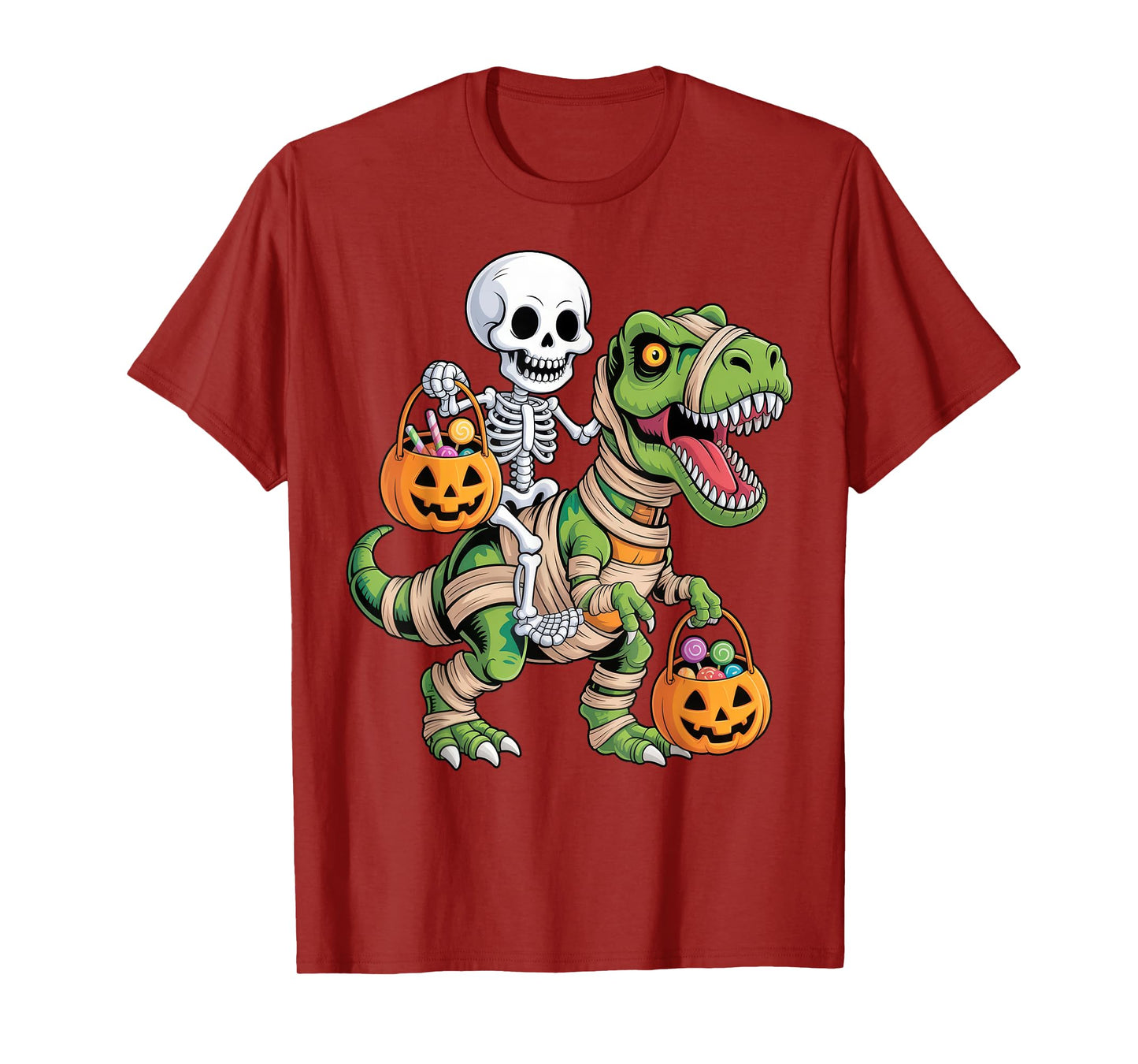 Skeleton Riding Mummy Dinosaur T rex Kids Boys Men Halloween T-Shirt