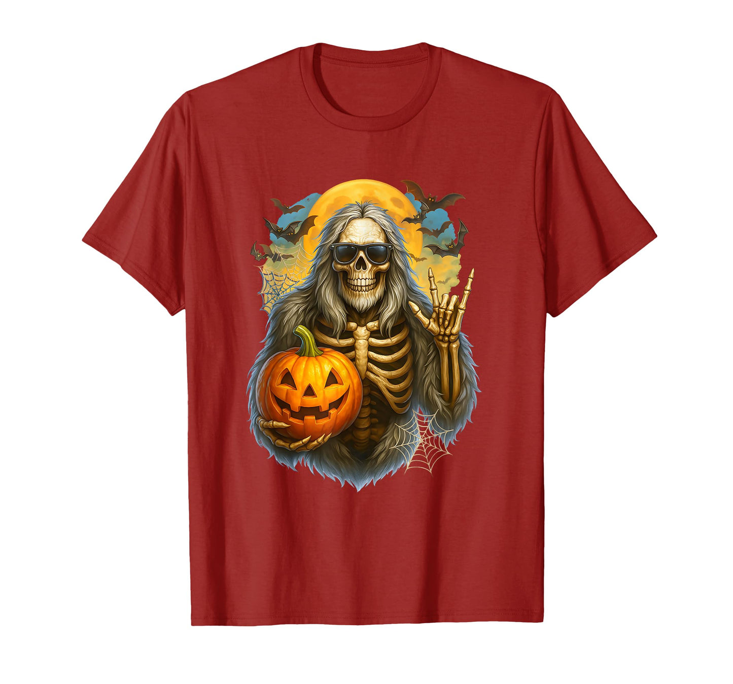 Bigfoot Skeleton Holding Pumpkin Jack O Lantern Halloween T-Shirt