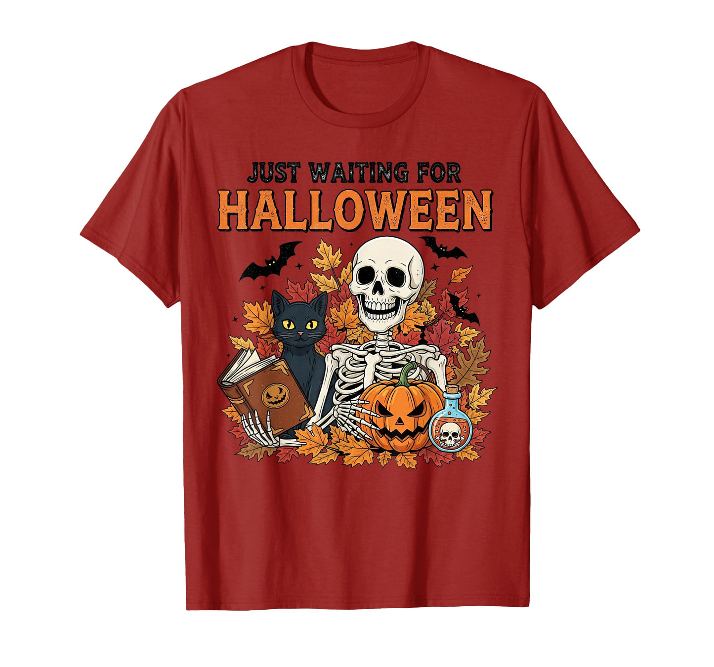 Skeleton Spooky Vibe Summer Funny just Waiting for Halloween T-Shirt