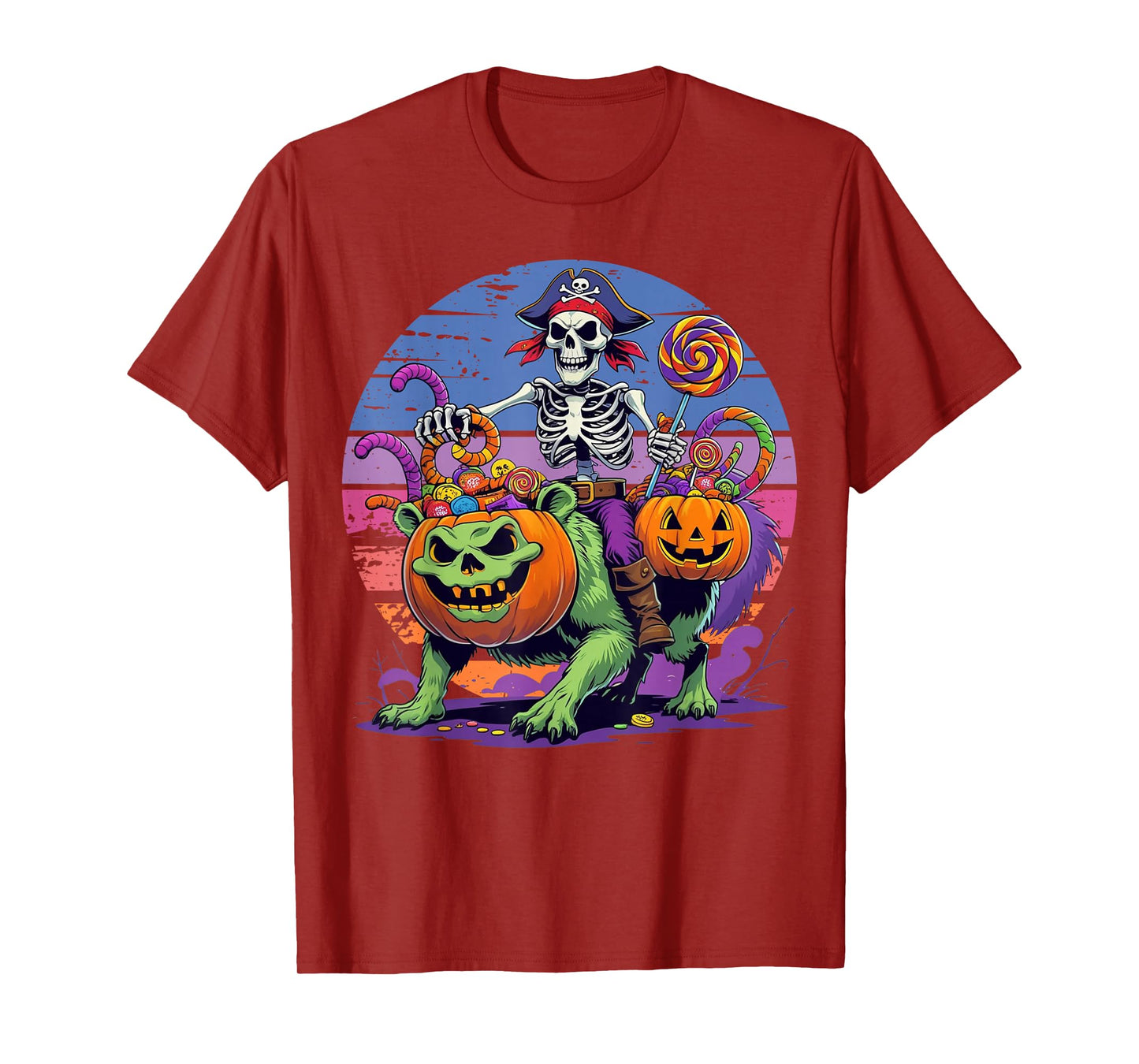 Radioactive Halloween Pirate Skeleton Riding Mutant Pumpkin T-Shirt
