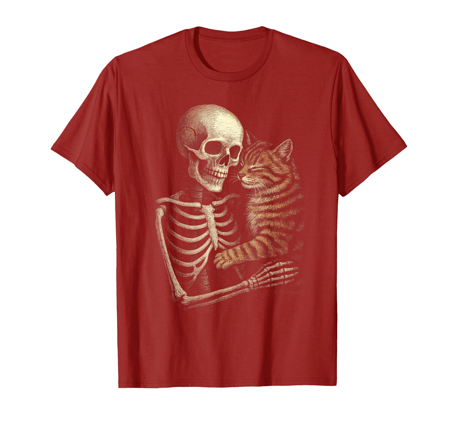 Skeleton Hugging Cat Halloween Pet Spooky Season Matching T-Shirt