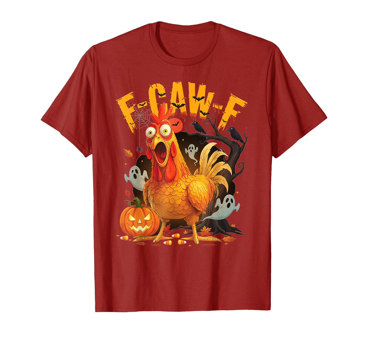 Funny F caw f Scared Chicken Pumpkin Halloween Vintage T-Shirt