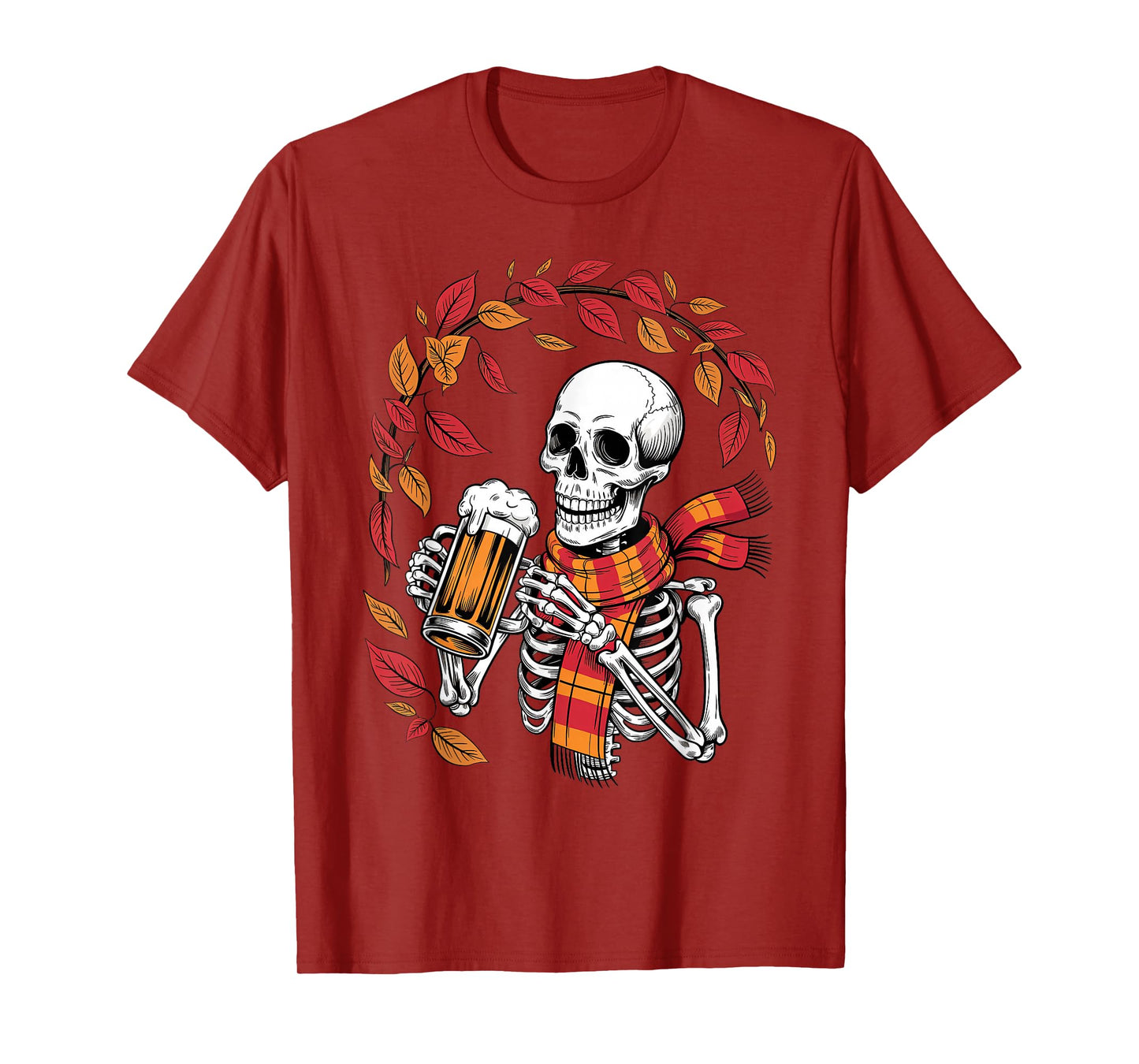 Funny Oktoberfest Skeleton Drinking Beer Retro Halloween T-Shirt