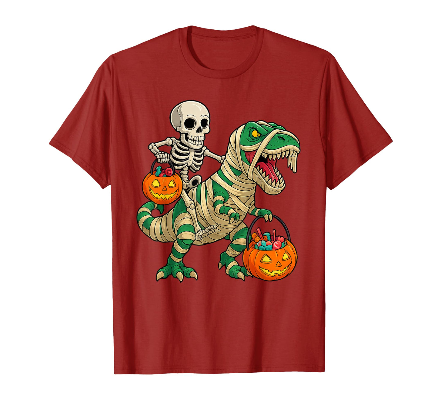 Skeleton Riding Mummy Dinosaur T rex Halloween Pumpkin Gifts T-Shirt