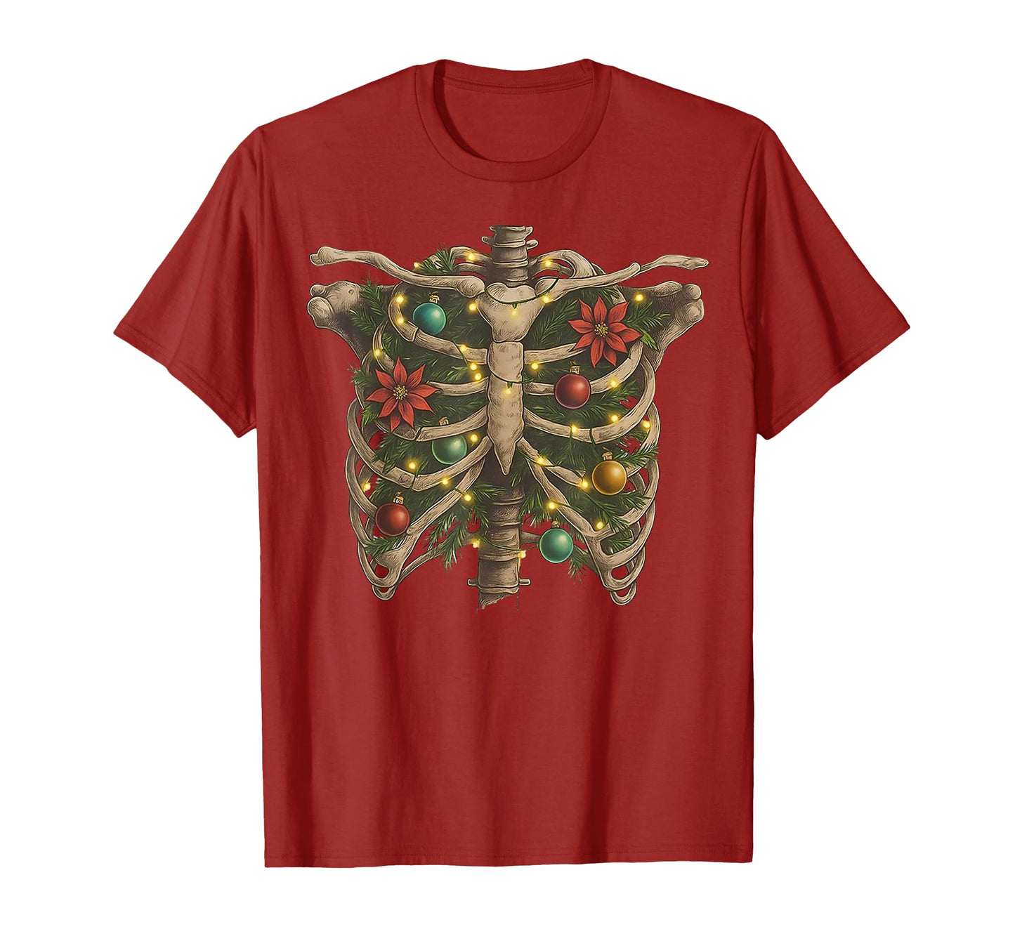 Ribcage Christmas Tree Retro Goth Skeleton Funny T-Shirt