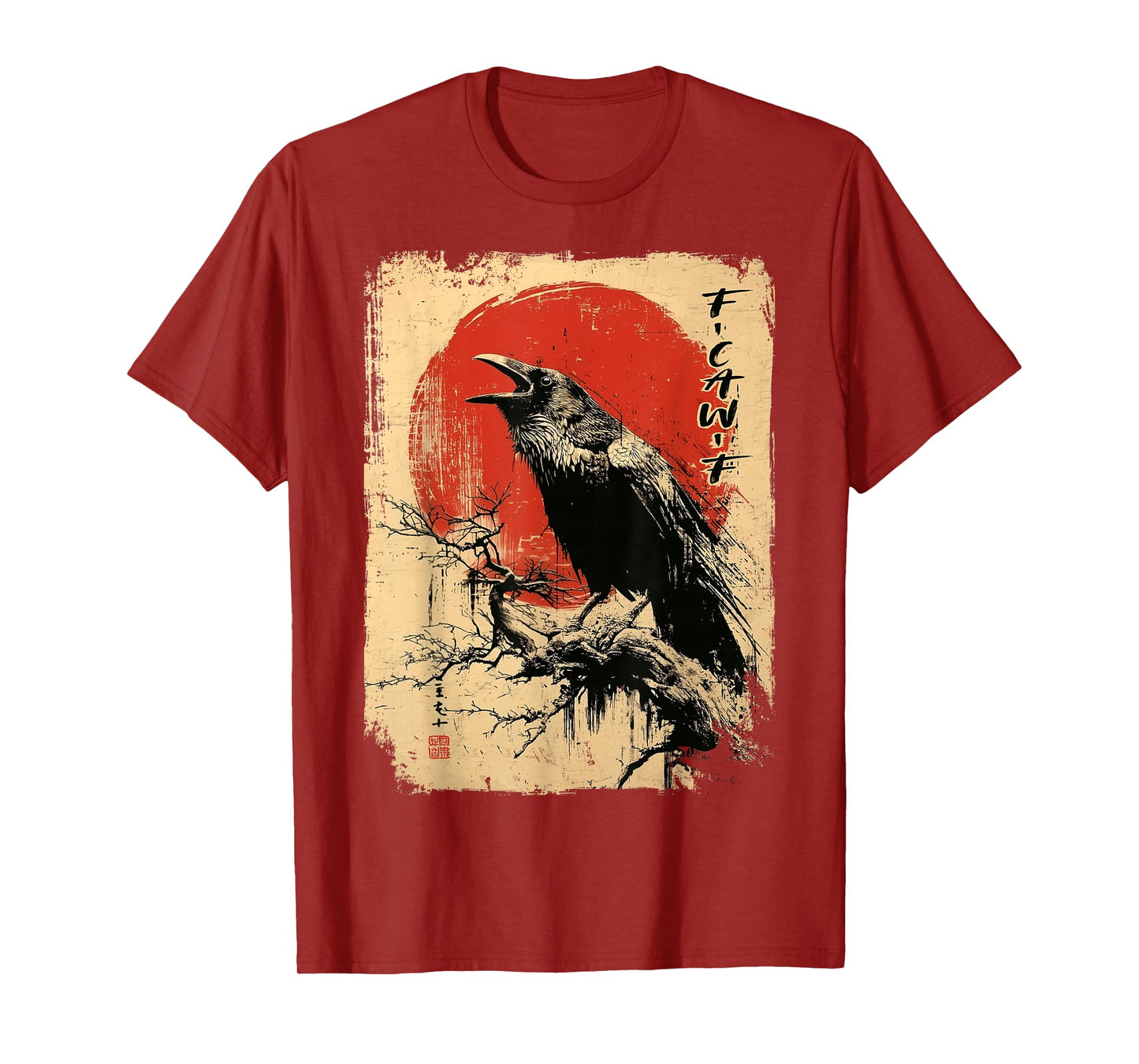 Funny F-CAW-F Crow Raven Halloween Ukiyo-e Japan Style Men T-Shirt