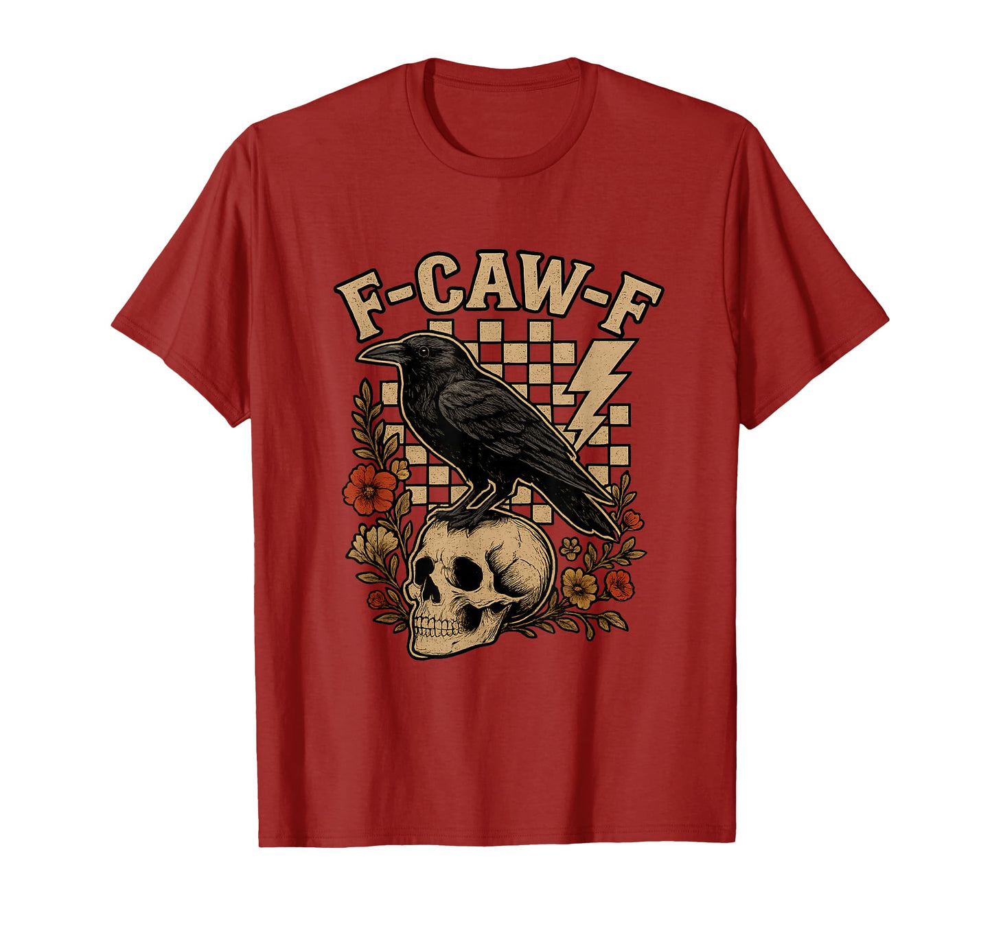 Black Crow F-Caw-F Raven Bird Saying Retro Floral T-Shirt