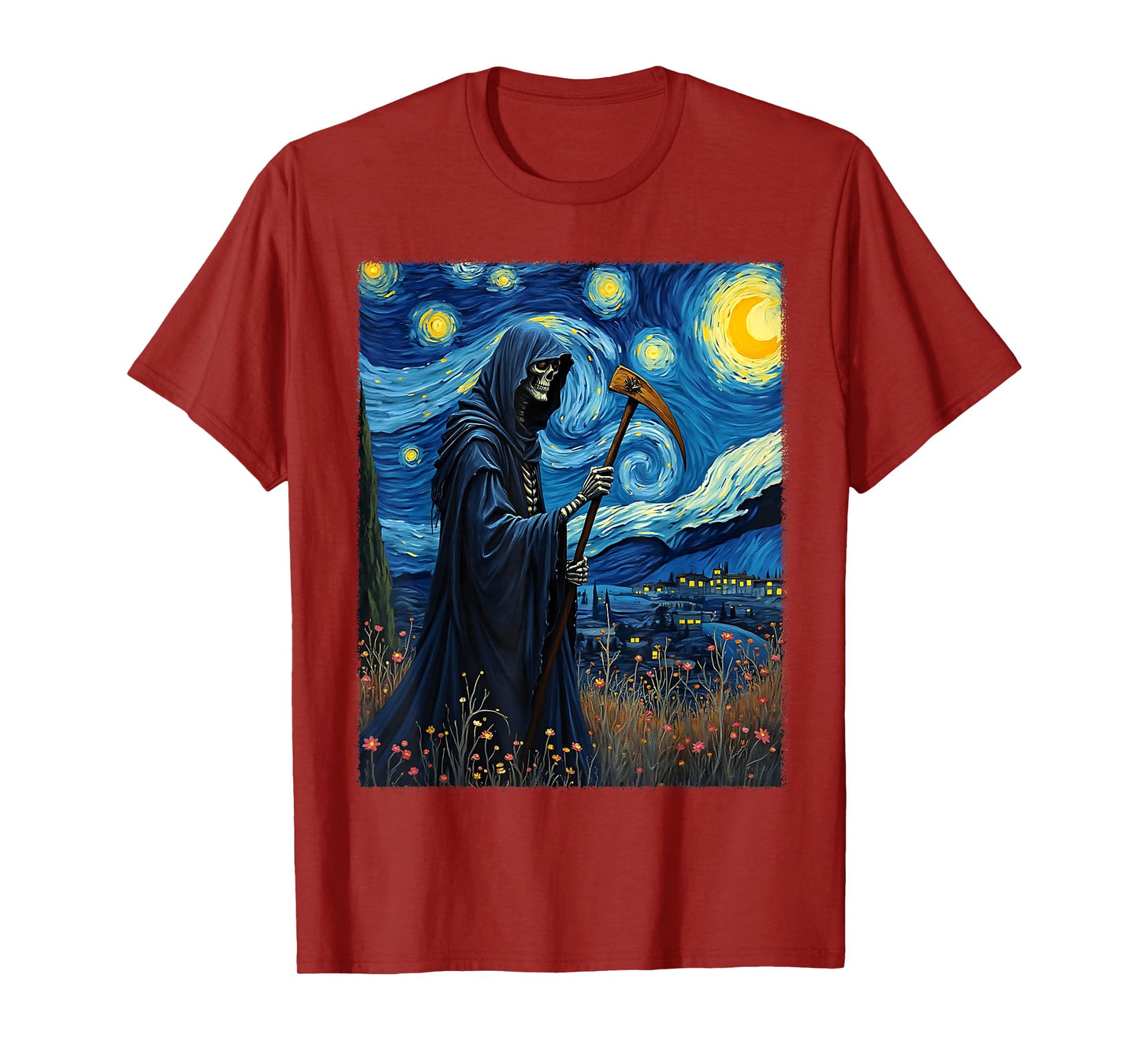 Van Gogh Grim Reaper Halloween Gothic Skeleton Party Costume T-Shirt